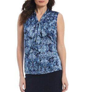 🎁 Tahari Asl Printed Sleeveless Bow Blouse